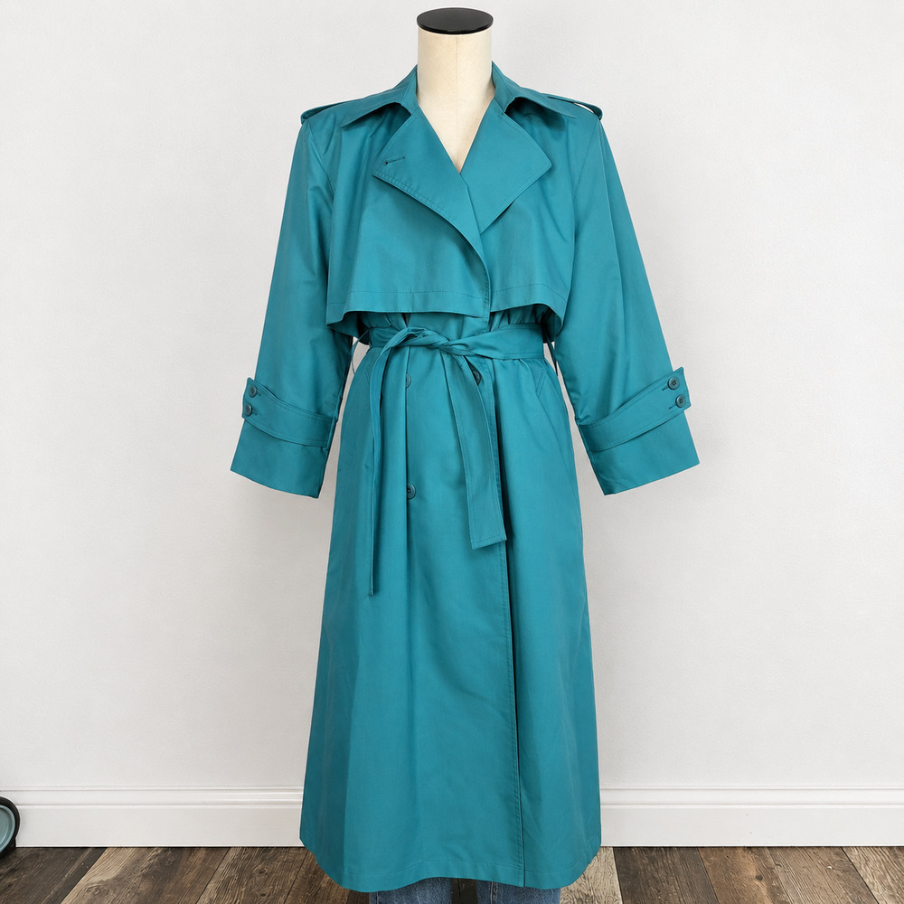 Vintage Teal London Fog Trench Coat Maxi Belted Petite 12